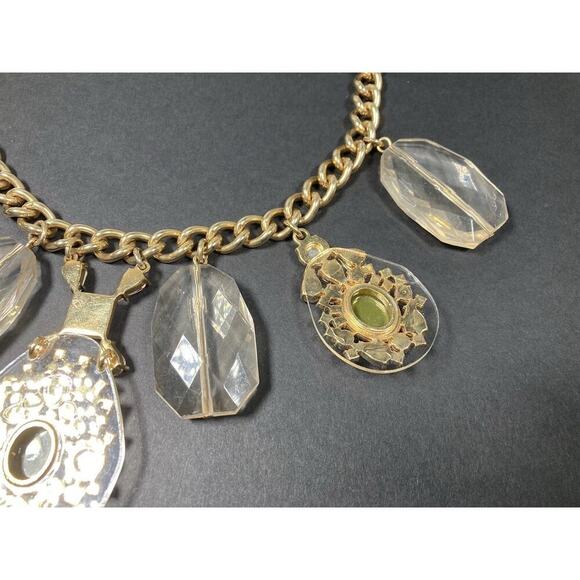 Banana Republic Bold Gold Tone Green Stone Thick Chain Statement Necklace 18" - Picture 12 of 13